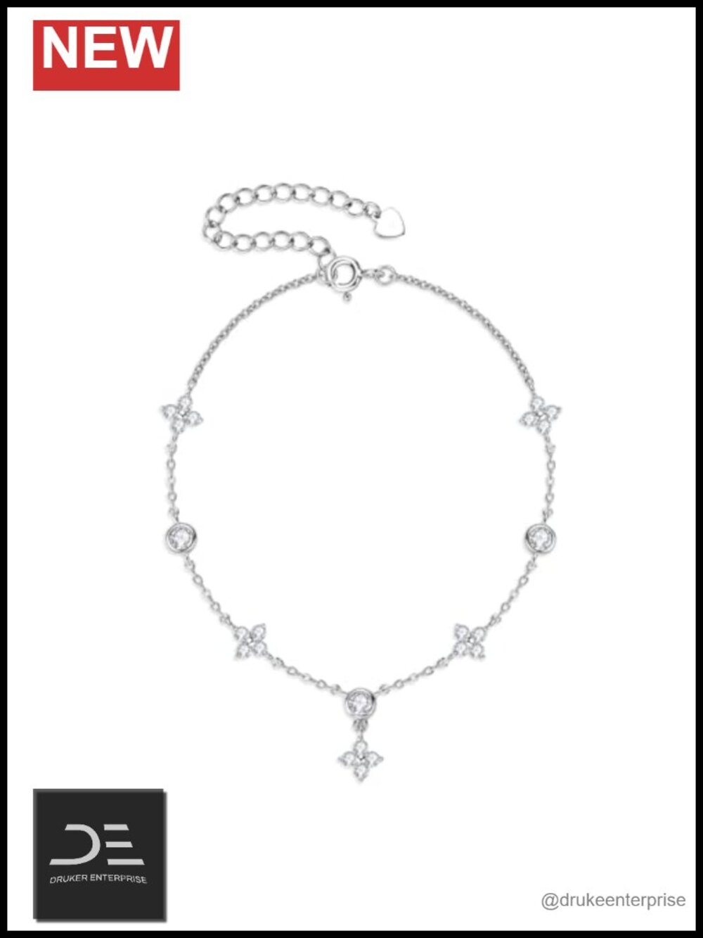 Moissanite Link Bracelet 925 Sterling Silver 18K White Gold Plated Adjustable